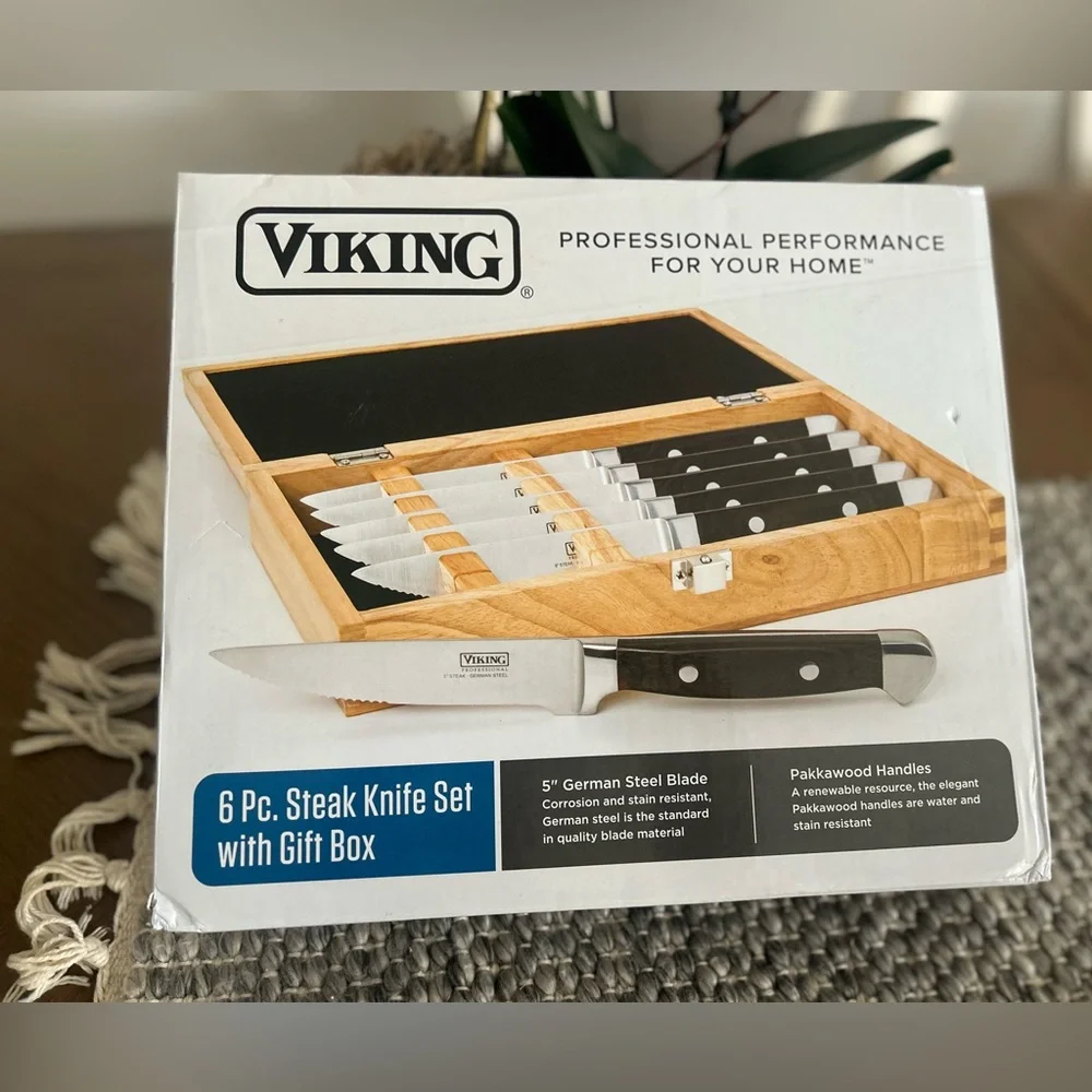 VIKING STEAKHOUSE PAKKA WOOD 6-PIECE STEAK KNIFE SET WITH GIFT BOX (BLACK) $159